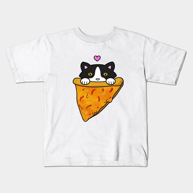 Cat eating a slice of pizza Kids T-Shirt by Purrfect